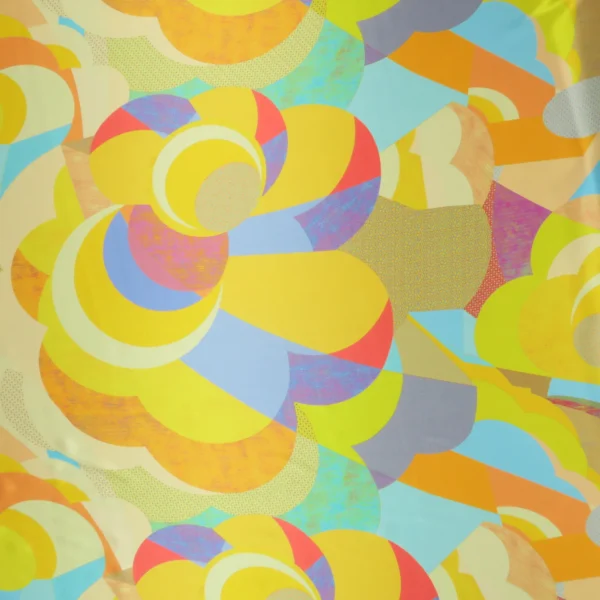 Mint, Yellow and Orange Abstract Circles Printed Silk Charmeuse Fabric