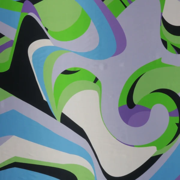 Purple, Green and Blue Abstract Printed Silk Charmeuse Fabric