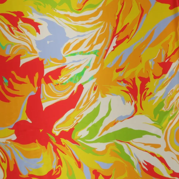 Multicolored Abstract Flames Printed Silk Charmeuse Fabric