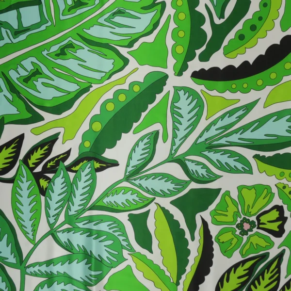 Green and Mint Abstract Foliage Printed Silk Charmeuse Fabric