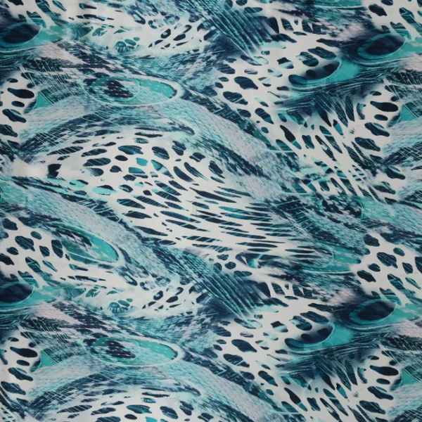 Blue Jaguar Abstract Printed Silk Charmeuse Fabric