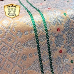Original Palembang Silk Woven Songket Fabric, Chinese flowers, white cream